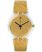 Swatch Women's Swiss Nuit Doree Gold Glitter Silicone Strap Watch 41mm Suok122