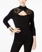 Thalia Sodi Lace-trim Cutout Sweater, Only At Macy's