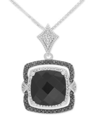 Onyx (10mm X 10mm) And Diamond (1/8 Ct. T.w.) Pendant Necklace In Sterling Silver