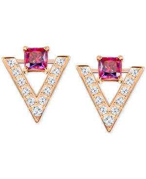Swarovski Rose Gold-tone Square Red Crystal Pave Chevron Stud Earrings
