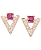 Swarovski Rose Gold-tone Square Red Crystal Pave Chevron Stud Earrings