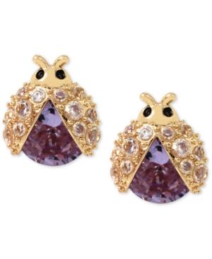 Betsey Johnson Gold-tone Purple Crystal And Pave Ladybug Stud Earrings