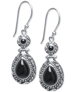 Onyx Vintage-inspired Drop Earrings (7-4/5mm X 5-4/5mm) In Sterling Silver