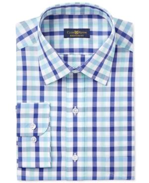 Club Room Men's Classic Fit Wrinkle Resistant Mint Blue Gingham Dress Shirt, Only At Macy's