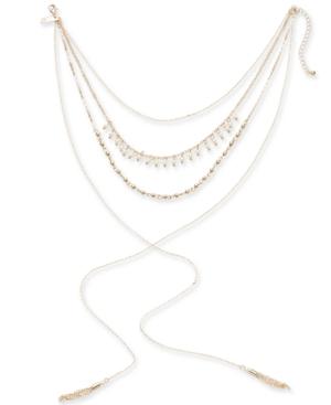 I.n.c. Rose Gold-tone Imitation Pearl, Bead And Tassel Lariat Choker Necklace, 12 + 3 Extender, Created For Macy's