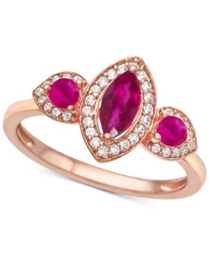 Ruby (3/4 Ct. T.w.) & Diamond (1/6 Ct. T.w.) Ring In 14k Rose Gold