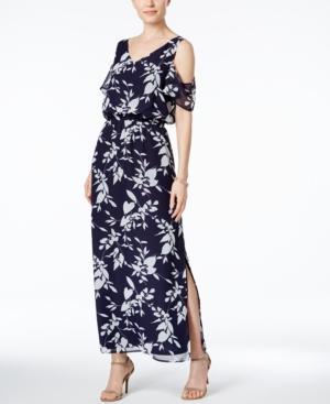 Nine West Printed Cold-shoulder Maxi Dress