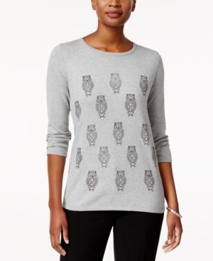Karen Scott Owl-print Studded Sweater, Only At Macy's