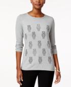 Karen Scott Owl-print Studded Sweater, Only At Macy's