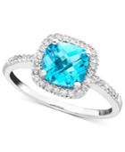 10k White Gold Ring, Blue Topaz (1-3/8 Ct. T.w.) And Diamond (1/5 Ct. T.w.)