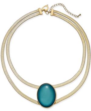 Thalia Sodi Gold-tone Oval Stone Double-row Collar Necklace, 16 + 3 Extender, Created For Macy's
