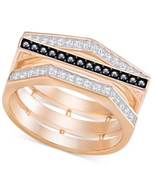 Swarovski Rose Gold-tone Clear & Jet Pave Geometric Ring