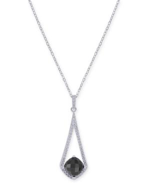 Onyx & Swarovski Zirconia Pendant Necklace In Sterling Silver