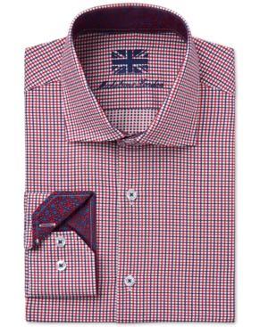 Michelsons Of London Men's Slim-fit Red Checked Dress Shirt