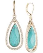 Anne Klein Gold-tone Veined Stone And Pave Orbital Drop Earrings