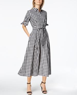 Calvin Klein Cotton Gingham-print Midi Shirtdress