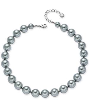 Charter Club Silver-tone Cubic Zirconia & Gray Imitation Pearl Collar Necklace, Only At Macy's