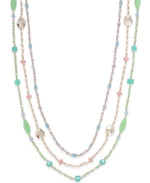 Charter Club Gold-tone Bead And Crystal Triple Layer Long Length Necklace, Only At Macy's