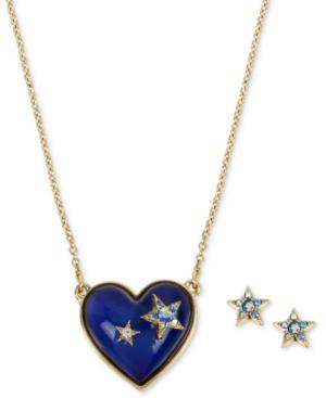 Betsey Johnson Gold-tone Pave Star Blue Mood Stone Heart Pendant Necklace