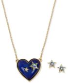 Betsey Johnson Gold-tone Pave Star Blue Mood Stone Heart Pendant Necklace