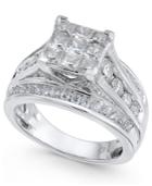 Diamond Princess Cluster Engagement Ring (2 Ct. T.w.) In 14k White Gold