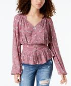American Rag Juniors' Printed Crochet-trimmed Blouse, Created For Macy's