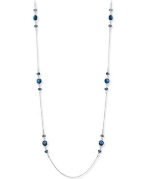 Nine West Silver-tone Long Blue Crystal Statement Necklace