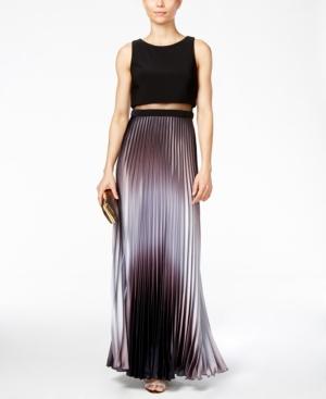 Betsy & Adam Pleated Ombre Illusion Gown