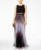 Betsy & Adam Pleated Ombre Illusion Gown