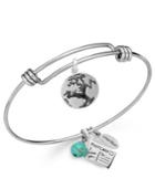 Unwritten Earth Charm And Turquoise (8mm) Bangle Bracelet In Stainless Steel