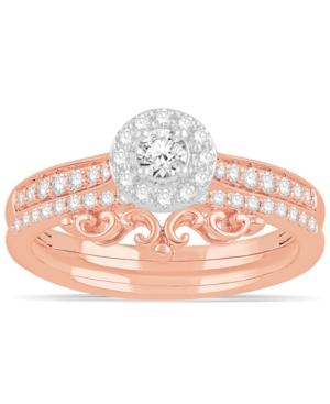Diamond Two-tone Halo Bridal Set (1/2 Ct. T.w.) In 14k White And Rose Gold