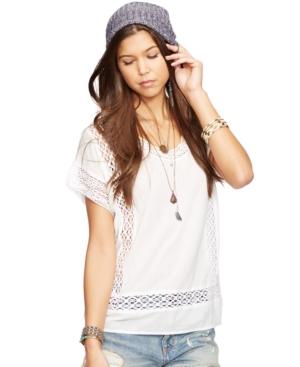 Denim & Supply Ralph Lauren Crochet-panel Cotton Gauze Top