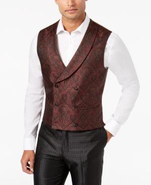 Tallia Men's Slim-fit Burgundy Paisley Double-breasted Vest