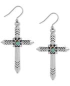 Lucky Brand Silver-tone Blue Stone Cross Drop Earrings