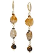 Paul & Pitu Naturally 14k Gold-plated Tiger's Eye And Citrine Drop Earrings