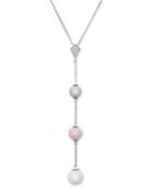 Cultured Freshwater Pearl (6, 7 & 8mm) & Diamond Accent 17 Lariat Necklace In Sterling Silver