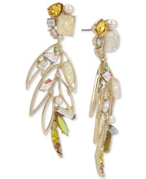 Betsey Johnson Gold-tone Multi-stone & Imitation Pearl Feather Drop Earrings