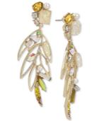 Betsey Johnson Gold-tone Multi-stone & Imitation Pearl Feather Drop Earrings