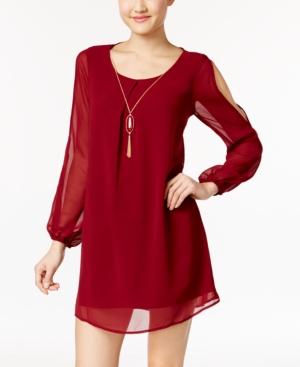 As U Wish Juniors' Split-sleeve Shift Dress With Necklace