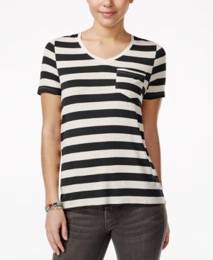Pretty Rebellious Juniors' Striped V-neck T-shirt