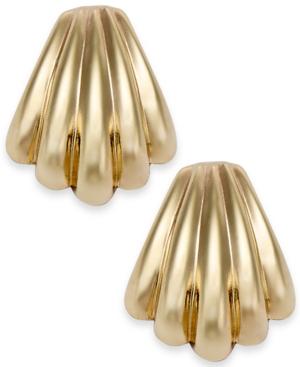 10k Gold Earrings, Medium Scalloped Shell Stud Earrings