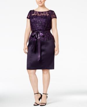 Adrianna Papell Plus Size Belted Sequined Sheath Dress