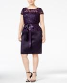 Adrianna Papell Plus Size Belted Sequined Sheath Dress