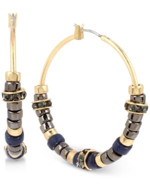 Kenneth Cole New York Two-tone Blue Beaded Hoop Earrings