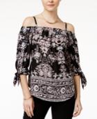 Bcx Juniors' Printed Cold-shoulder Peasant Top