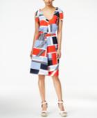 Tommy Hilfiger Colorblocked Shoulder-tie Dress, Only At Macy's