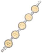 Italian Gold Two-tone Lire Coin Bracelet In Sterling Silver And 14k Gold-plated Bronze