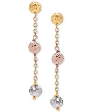 Tricolor Textured Ball Triple Drop Earrings In 14k Gold, White Gold, & Rose Gold