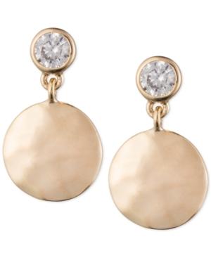 Judith Jack Gold-tone Hammered Disc And Crystal Drop Earrings
