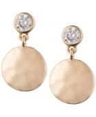 Judith Jack Gold-tone Hammered Disc And Crystal Drop Earrings